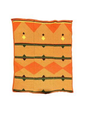 Vintage Handmade Orange Geometric Crochet Afghan Crib Throw Blanket 38" X 31"